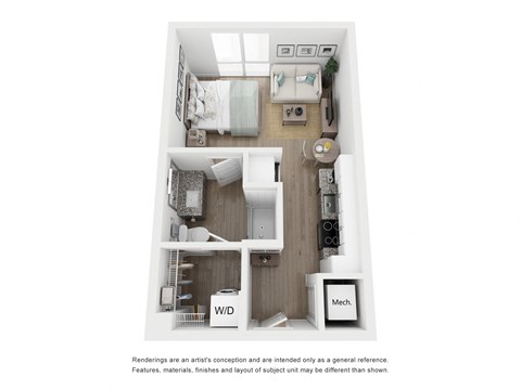 Floor plan for studio, 1 bath, 392 sqft